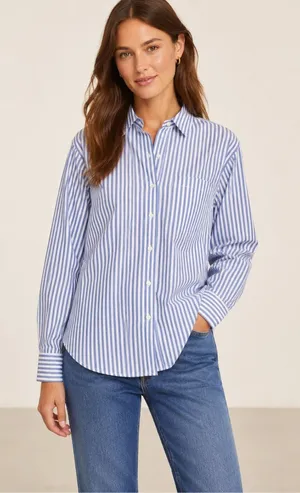 J.Crew Size L Blue White Striped Cotton Button Down Shirt Long Sleeve Officewear thumbnail 1