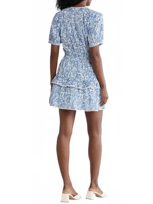 Maisie 100% Cotton Paisley Elastic Waist Mini Dress Blue NWT Small thumbnail 3
