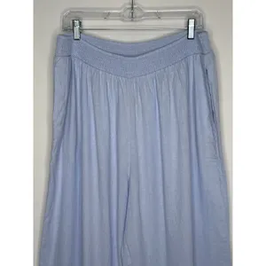 Aerie 2020s Blue Linen Blend Wide Leg Pants XL Elastic Waist Pockets NWT thumbnail 7