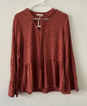 Pleione Terracotta Peplum Blouse Peasant medium‎ Anthropologie thumbnail 1