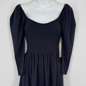 Nation LTD Noel Babydoll Dress XS Navy Pima Cotton Smocked Tiered Mini‎ thumbnail 7