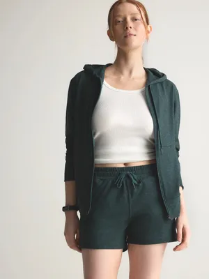 QUINCE Flowknit Mid-Rise Active Shorts Heather Green Sz Medium thumbnail 2