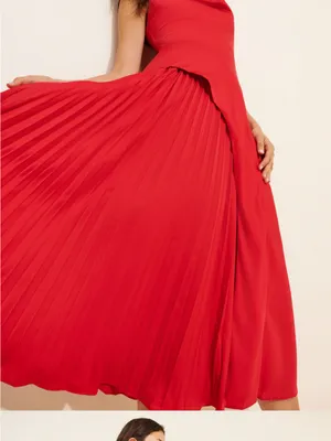 Lulu's Red Cowl-Neck Maxi satin feel Dress with Pleated Skirt thumbnail 3