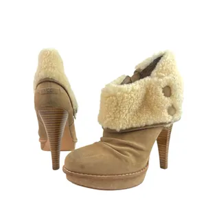 UGG Georgette Women's Brown Suede Leather Sherpa Shearling Fur Platform Boots 8 thumbnail 5
