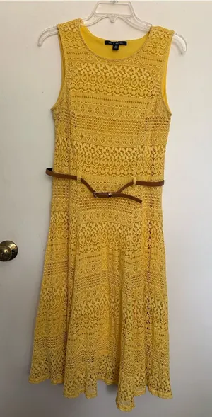 Zac & Rachel Yellow Sleeveless Lace Fit-and-Flare Dress thumbnail 1
