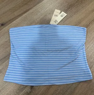 No Boundaries Light Blue & White Striped Strapless Tube Top thumbnail 1