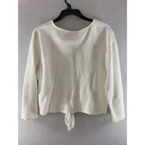Madewell White V Neck Textured Tie Front Top thumbnail 10