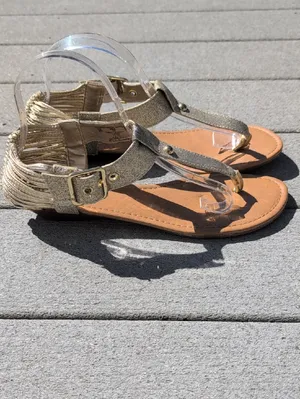 SM New York Tyra T-Strap Sandals | SM New York Strappy Back Gold Sandals thumbnail 3