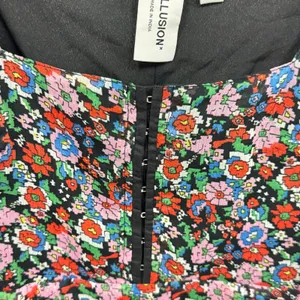 Collusion Floral Puff Sleeve Mini Dress Square Neck Ruffle Hem Multi-Color US 4‎ thumbnail 6