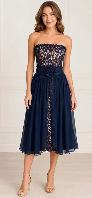 Vintage 80s Ricki Lang Strapless Lace Chiffon Cocktail Dress NWT 6 thumbnail 1