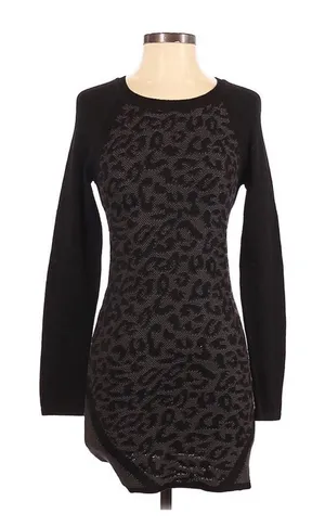 R+J COUTURE Leopard Print Sweater‎ Dress Fitted Raglan Sleeve Black Gray Small thumbnail 1
