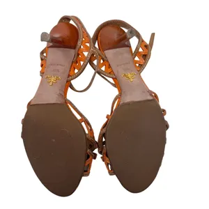 Prada Vintage Y2K Leather Strappy Sandals Zigzag Bow Cognac 38.5 thumbnail 8