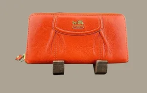 Coach Orange Leather Zip-Around Wallet with Gold Hardware thumbnail 1