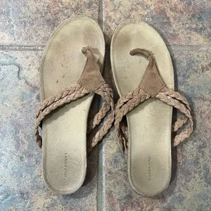 lands end sandals | size 8 sandals | finely cork bottom braided thong sandals thumbnail 2