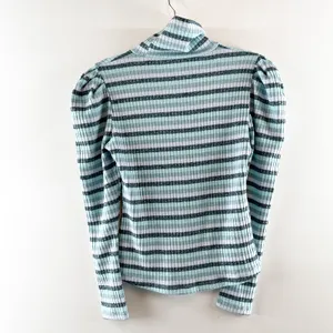 Maeve Anthropologie Puff Long Sleeve Striped Turtleneck Top Blue Medium thumbnail 4