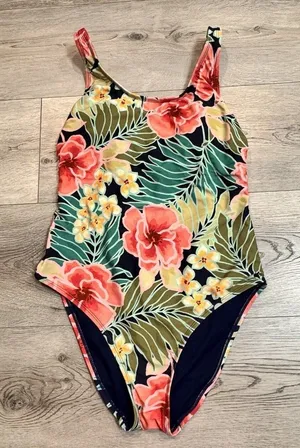 Hurley Size Small One Piece Swimsuit‎ Pink Poppy Floral Adjustable Straps thumbnail 1