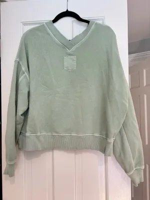 Aerie Green V-Neck Oversized Sweatshirt thumbnail 3