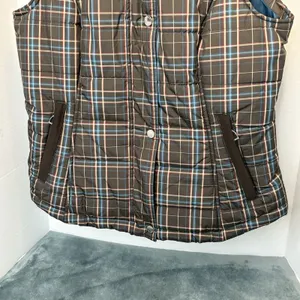 Ariat Brown Teal Plaid Faux Fur Trim Removable Hood Puffer Equestrian Vest M thumbnail 3