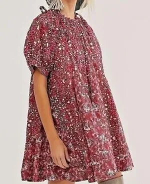 Free People Fuchsia Combo Babydoll Mini Abstract Dress thumbnail 1