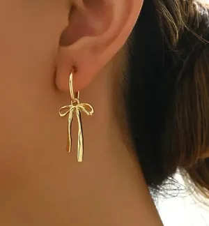 Coquette bow dangle drop earrings coquette bow jewelry trendy bow earrings gold, stocking stuffer thumbnail 3