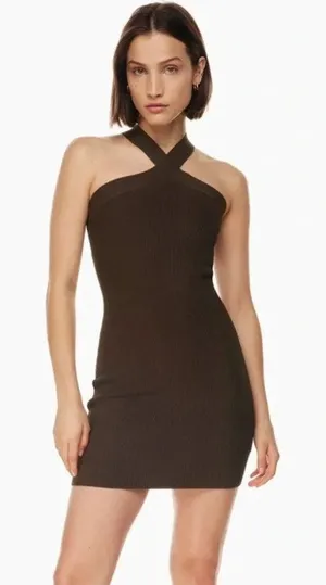 Aritzia Babaton Sculpt Knit Cross Coffee Bean Dress NWT Size XS thumbnail 1
