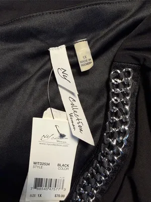 NY Collection Black V-Neck Jersey Dress with Chain Trim NWT 1X thumbnail 7