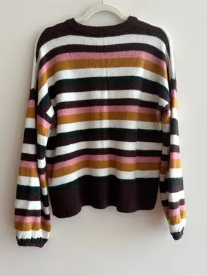 Madewell Women’s Payton Sweater Balloon Sleeve Stripe Cozy Wool Blend, Large thumbnail 13