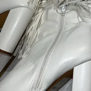 White super cute urban cowgirl style double fringed heeled boots! thumbnail 9