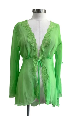 Shirley of Hollywood Sheer Lace Robe Lingerie‎ Coquette Green S/M thumbnail 1