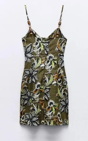 Zara Printed Mini Dress With Cut-Out Detail Tropical Brown Yellow S Small 8 4 36 thumbnail 6