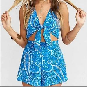 Show Me Your Mumu Blue And‎ White Paisley Romper Size XS thumbnail 1
