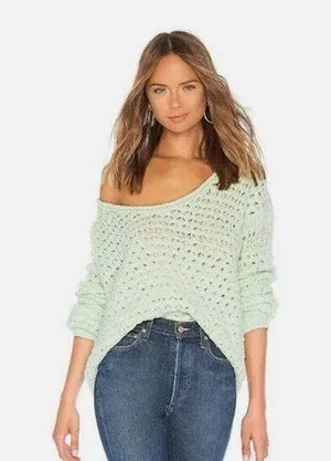 Free People Crashing Waves Pullover Sweater Seamist XS Wool Blend C2 thumbnail 1