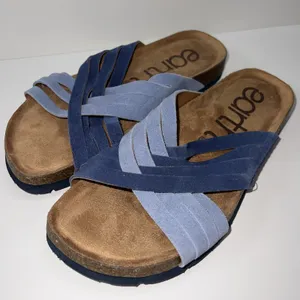 Earth Atlas Slide Sandals Women's 7.5M Blue Leather Comfort Footbed Arch Support thumbnail 5