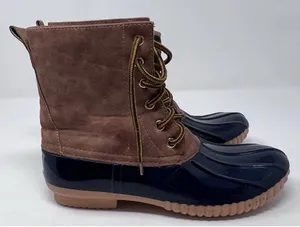 Green Forest Women's Rain Boots‎ Navy Brown Flannel Lining Size 7 thumbnail 1