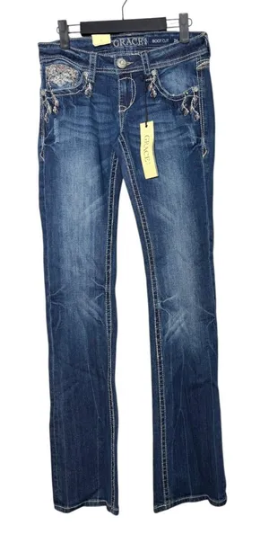 Grace in LA Embellished Pocket Bootcut Dark Wash Jeans Size 26 NEW with Tags thumbnail 1