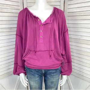 Free People Movement Surfs Up Oversized‎ Shirt Pocket Pullover Slouchy Knit Pink thumbnail 2