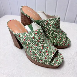 NWT Lisa Vicky Joy Green Botanical Print Platform Mule Clog Heels Size 9 thumbnail 4