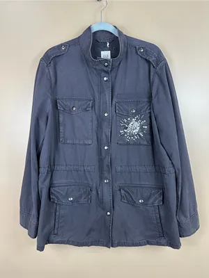 GAP Womens Blue Gray Beaded Sequin Embellished Utility Field Jacket XL thumbnail 1