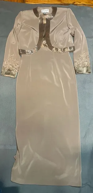 Jovani New York Beaded 2-Piece Evening Gown and Bolero Jacket Set, Taupe thumbnail 3