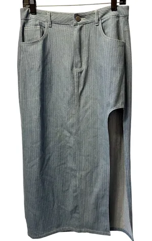 Sage the Label Denim Striped Locals Only High Slit Maxi Skirt Medium thumbnail 3