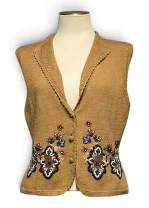 Koret Lambswool Angora Rabbit Sweater Vest Vintage Brown Tan Blue Flower Large thumbnail 1