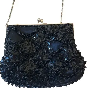Vintage black beaded formal purse evening bag special occasion Holiday party thumbnail 3