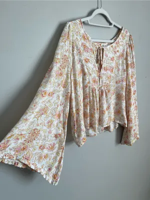 BILLABONG Boho Floral Tie-Neck Peasant Top Sz S thumbnail 3