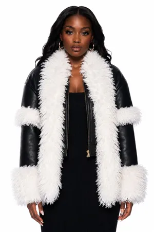 NEW AKIRA “Aspen Glow Up” Faux Fur Coat – Black – Size Large thumbnail 1
