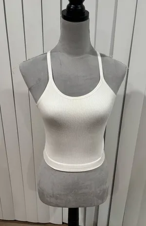 Women's White Ribbed Tank Top, Sz s thumbnail 1
