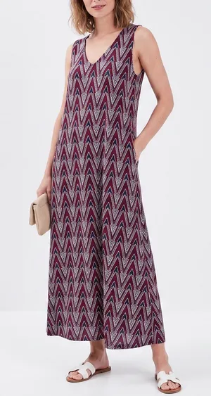 Unbranded Maxi Dress Womens 3X Burgundy Chevron Sleeveless Excellent thumbnail 1