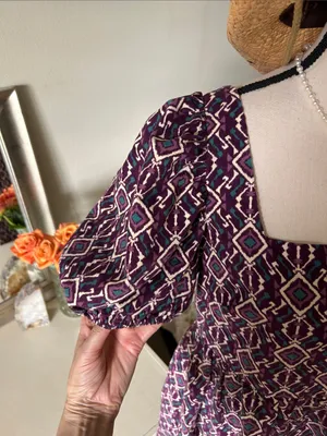 Anthropologie Boho cottage purple corduroy cotton puff sleeve square neck babydoll dress L thumbnail 3
