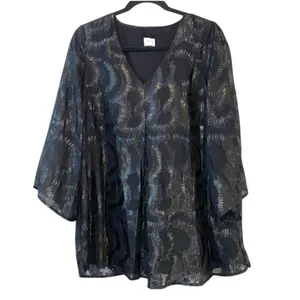 Cupio‎ Sheer V-Neck Flowy Blouse Bell Sleeves Medium thumbnail 2