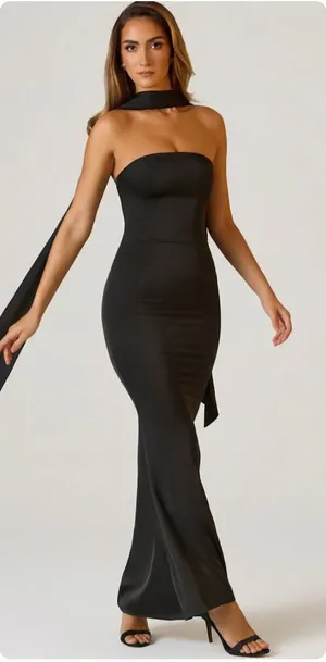 Oh Polly Mandi Scarf-Detail Strapless Gown Maxi Dress in Black size 6 New thumbnail 1