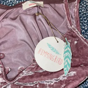 Hummingbird Cami Top Y2K Pink Crushed Velvet Halter Choker Strap Whimsigoth S thumbnail 4